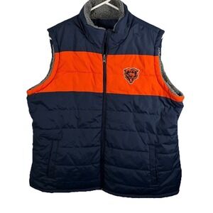 Chicago Bears Reversible Puffer Vest Fleece Men L Navy Orange Gray NFL